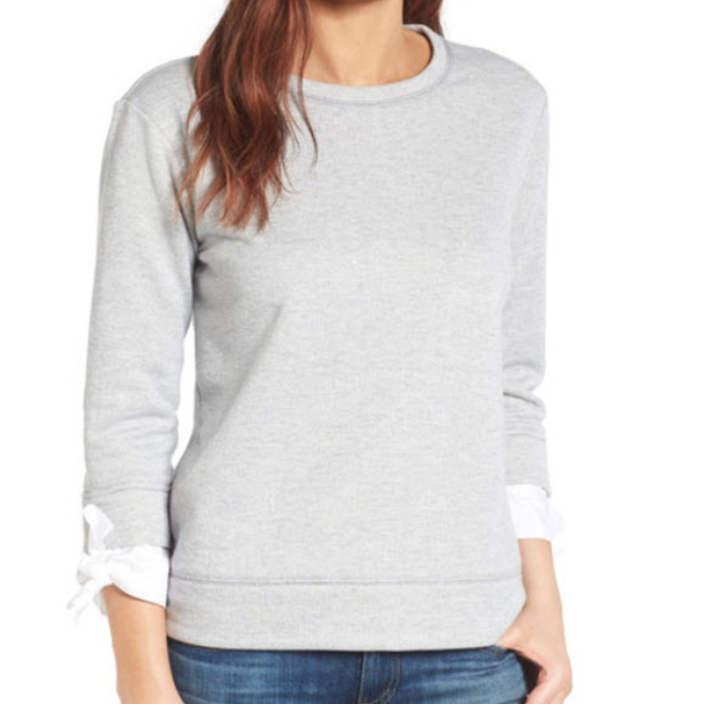 GIBSON Tie Sleeve Sweatshirt Gray/White XL NEW